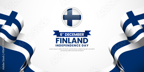 Finland Independence Day 6 December waving flag ribbon banner background with blank space area