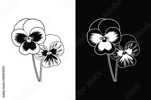 Elegant Pansy Flower Silhouette Icon. Botanical Art Vector