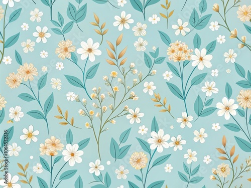 Wallpaper Mural Minimalist Seamless Vector Texture of Small Tender Flowers on Blue Background for Elegant Design Projects, Wallpapers, and Textile Patterns Torontodigital.ca