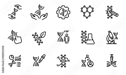 DNA gene editing research technology icon stroke line set collection of genomic sequencing modification genetic experiment ancestor