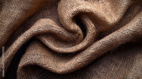 A close-up of textured burlap fabric, showcasing its natural fibers and weave.