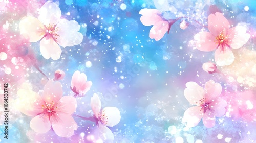 Watercolor Pink Cherry Blossoms with Blurred Background