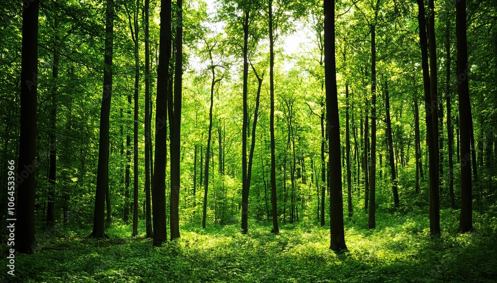 A serene forest scene with tall trees, vibrant green foliage, and soft sunlight filtering through the leaves, creating a peaceful and natural atmosphere. A serene forest scene with tall trees, vibrant green foliage, and soft sunlight filtering through the leaves, creating a peaceful and natural atmosphere.