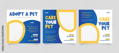 Set of pet care promotion banner social media pack template. Pet adoption social media post template. Pet shop social media carousel template.
