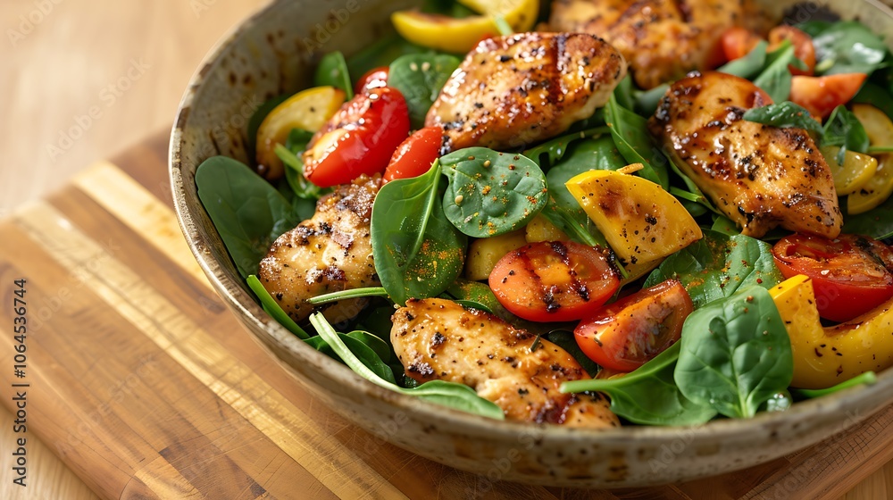 Crispy spinach salad featuring chicken squash spicy peppers spinach and tomatoes Crispy spinach salad featuring chicken squash spicy peppers spinach and tomatoes