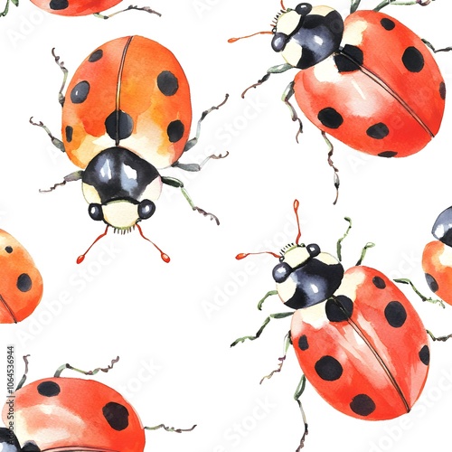 Watercolor Ladybugs Seamless Pattern