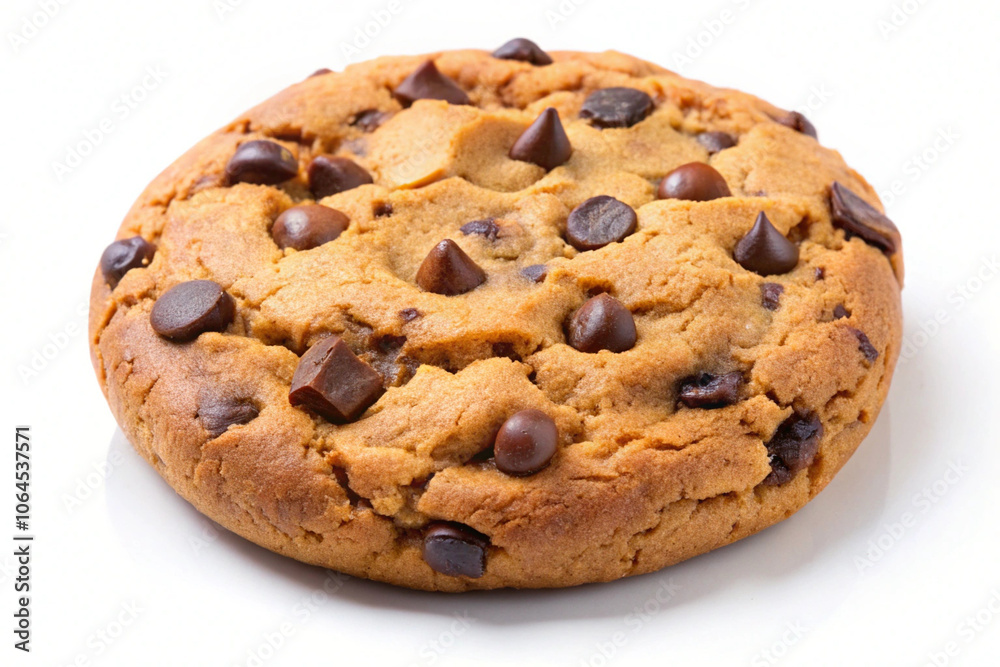 Dark chocolate chip cookie, isolated on white background