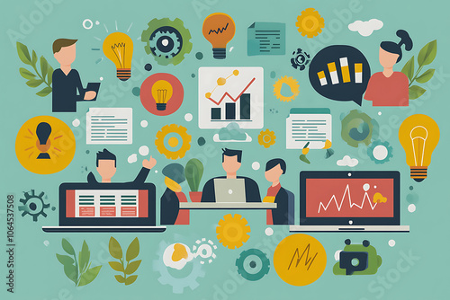 Wallpaper Mural Work of employees in the office and team. People discuss of a business plan on a monitor, brainstorming a startup idea, creating a company vision, entrepreneur developing a mission.Vector illustration Torontodigital.ca