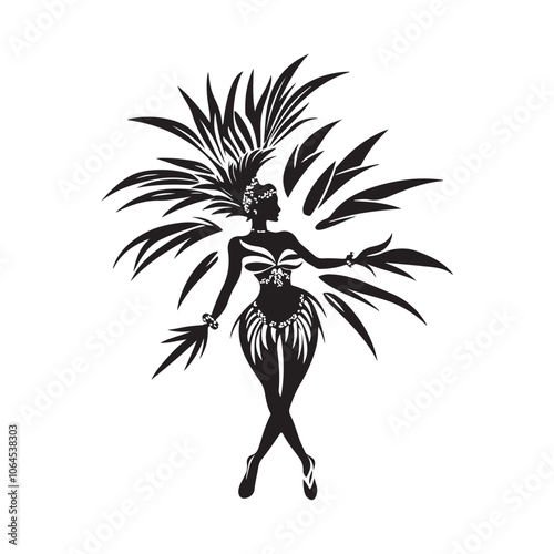 Black and white Brazilian samba dancers girls wearing festival stock image vector isolated on white background.