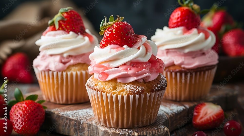 Cupcakes with strawberry jam and whipped cream inside Cupcakes with strawberry jam and whipped cream inside