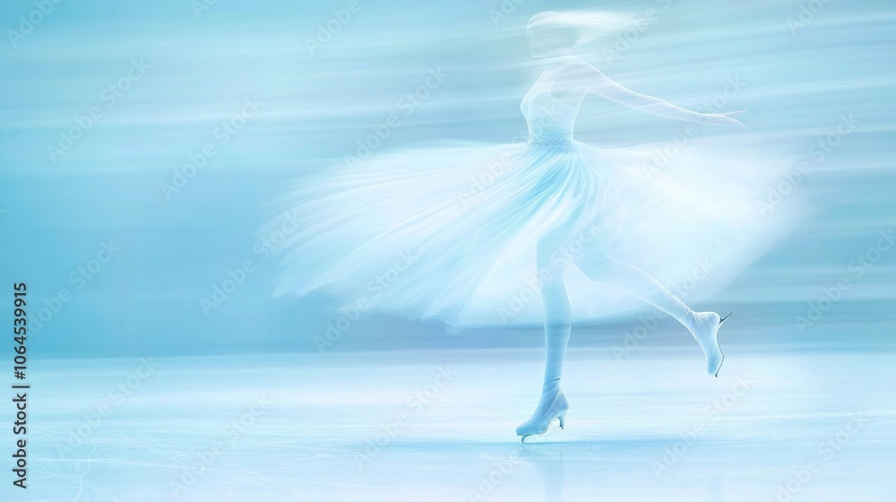Obraz premium Graceful Ice Skater Twirling on Rink with Elegance and Focus, Motion Blur and Soft Reflections - Ultra-Detailed Figure Skating Image