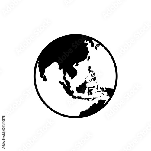 Simple black earth logo icon illustration vector design focusing on indonesia map and other asian countries emphasizing geographical features. Ideal for education, environment and global concept 