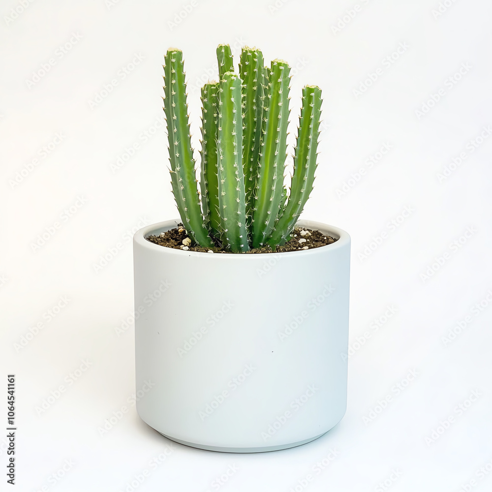A pastel green cactus in a white planter on solid white background, single object