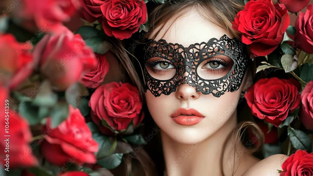 Mysterious Woman in Lace Mask and Roses Mysterious Woman in Lace Mask and Roses