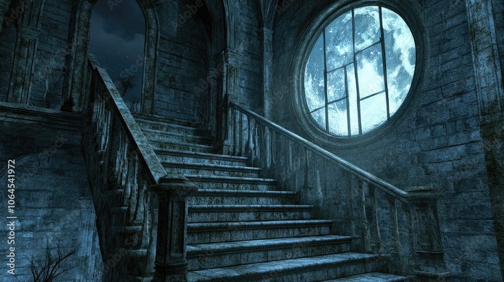 Fototapeta premium Mysterious Staircase with Moonlight Glow