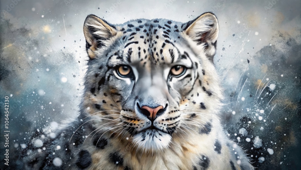 Stunning Macro Ink Painting of a Snow Leopard in Nature, Capturing Intricate Details and Textures of the Fur, Whiskers, and Majestic Stance of the Wild Animal Stunning Macro Ink Painting of a Snow Leopard in Nature, Capturing Intricate Details and Textures of the Fur, Whiskers, and Majestic Stance of the Wild Animal