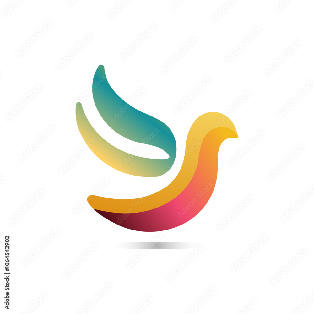 Stylized bird dove logo, colorful gradient wings, abstract shape, minimalist design Stylized bird dove logo, colorful gradient wings, abstract shape, minimalist design
