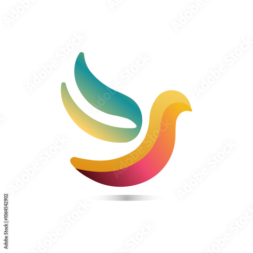 Stylized bird dove logo, colorful gradient wings, abstract shape, minimalist design