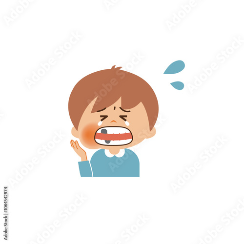 虫歯の子供　かわいいイラスト素材