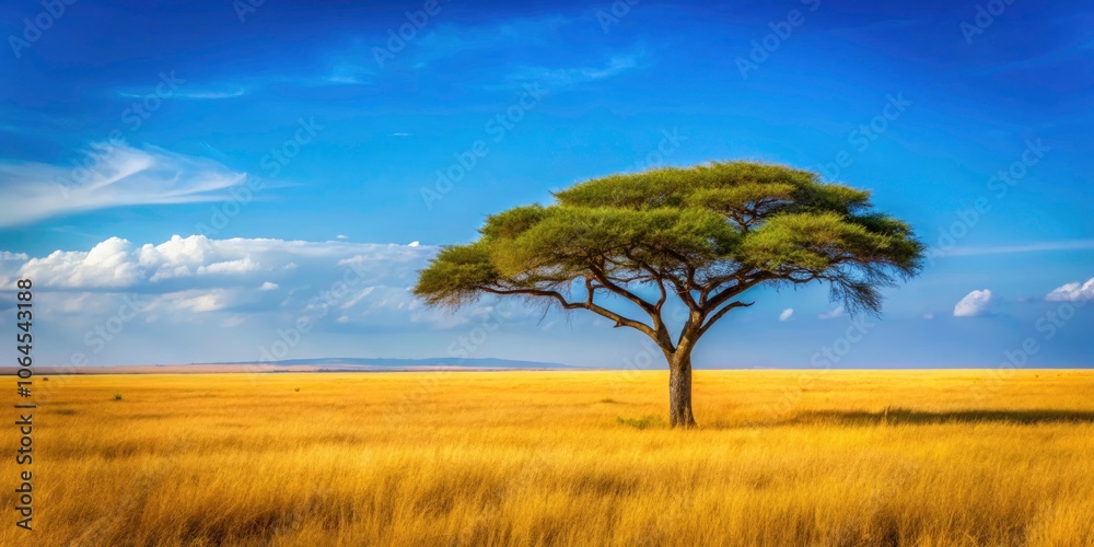 Stunning Single Tree in Serengeti Landscape, Capturing the Essence of African Wilderness, Ideal for Safari Enthusiasts and Nature Lovers