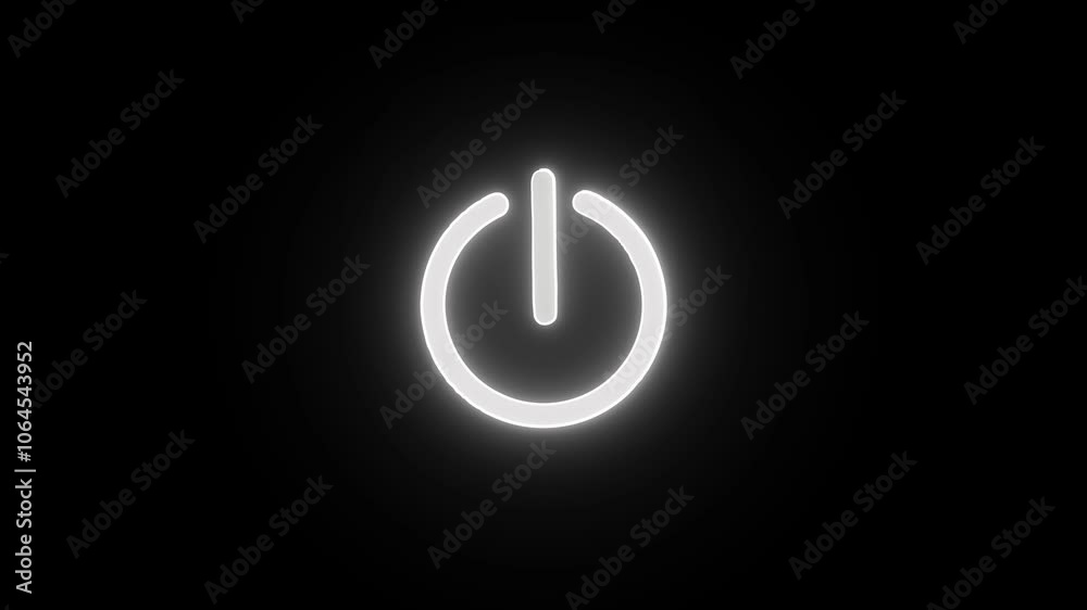 Neon glowing white color power button icon on black background animation. power button icon concept Neon glowing white color power button icon on black background animation. power button icon concept