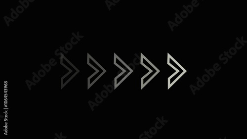 arrow icon concept animation, white color right arrow on black background.