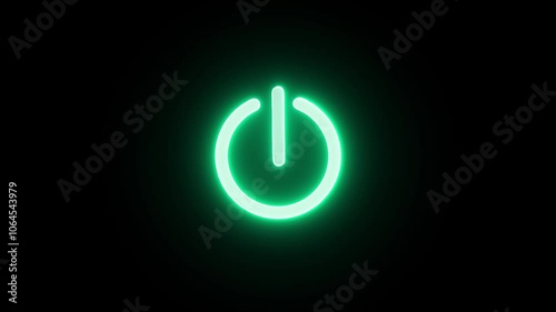 Neon glowing cyan color power button icon on black background animation. power button icon concept