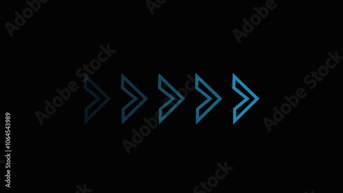 arrow icon concept animation, aqua color right arrow on black background.