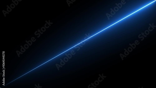 Horizontal neon line animation moving from on black screen. blue color neon line