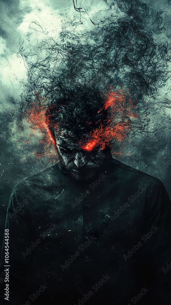 Surreal Digital Art: Man with Fire and Smoke Surreal Digital Art: Man with Fire and Smoke