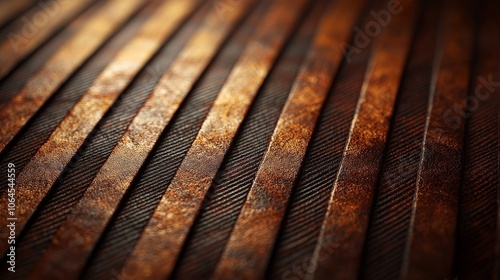 A close-up of textured, parallel wooden strips showcasing rich colors and patterns.