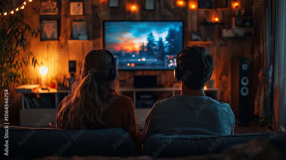 A couple separated by miles sharing a movie night through a video call A couple separated by miles sharing a movie night through a video call