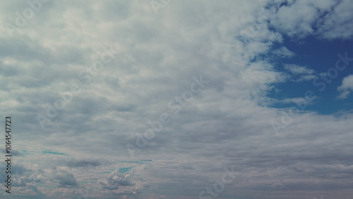 Clouds With Blue Light Blue Sky In Horizon. Cloudscape Nature Background Texture. Fluffy Layered Clouds Sky Atmosphere. photo