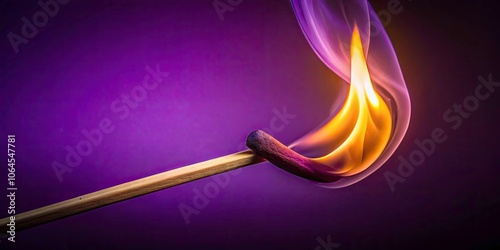 Vibrant Matchstick Flame Against Purple Background - Aerial Photography of Fire and Light