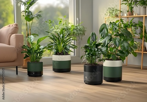 Smart Plant Pots in a Modern Living Room photo