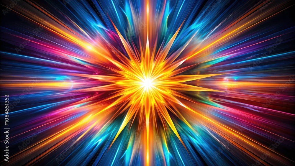 Vivid Starburst Abstract Art with Black Background - Colorful Explosion of Energy and Light Vivid Starburst Abstract Art with Black Background - Colorful Explosion of Energy and Light