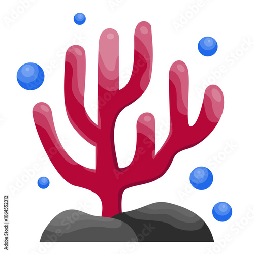 Coral or Seaweed with Ocean Rock Illustration Isolated on White Background