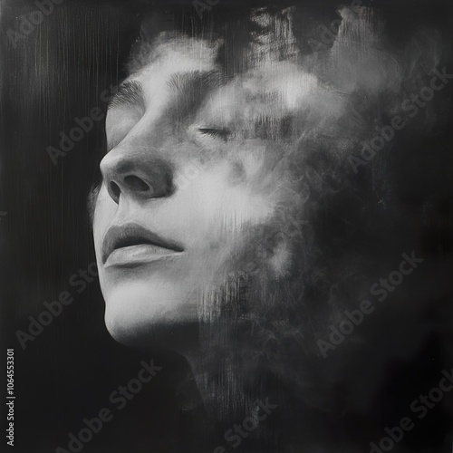 Wallpaper Mural Black and White Portrait with Smoke Effect: A Dreamy and Mysterious Artwork Torontodigital.ca