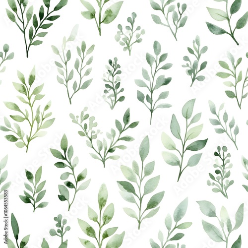 Watercolor Green Leaves Seamless Pattern