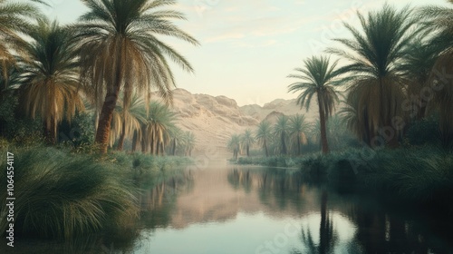 Serene Palm Oasis by Calm Water in Golden Light