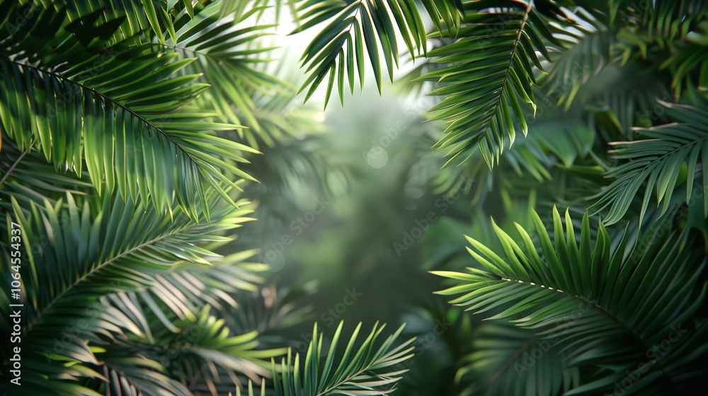 Naklejka premium Tropical Frame with Green Palm Leaves, Tropical Plant Background