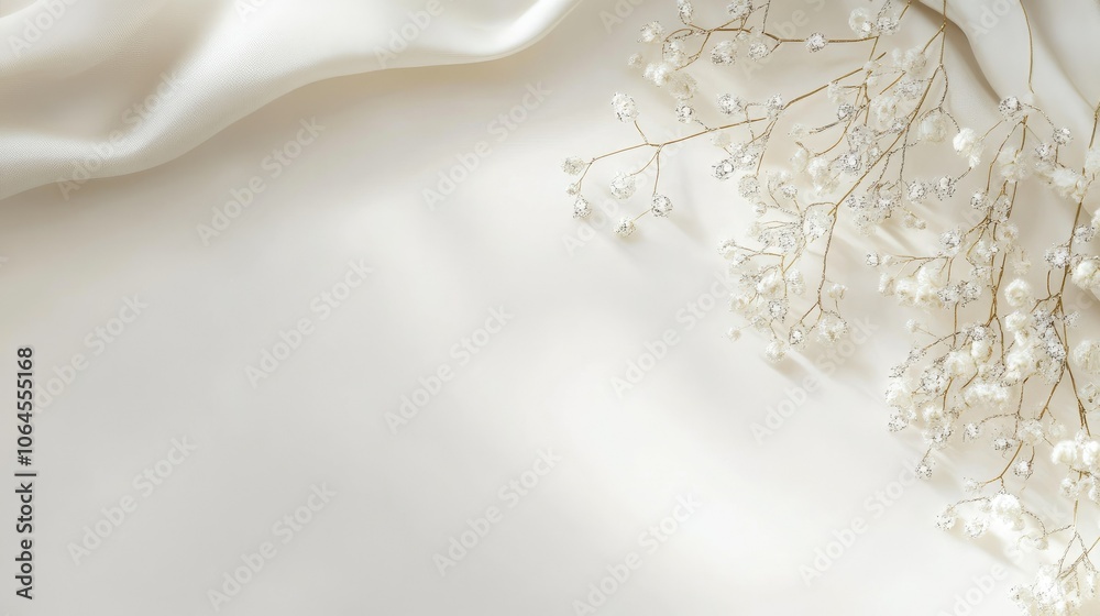 Elegant Cream Fabric with Delicate White Flowers Elegant Cream Fabric with Delicate White Flowers