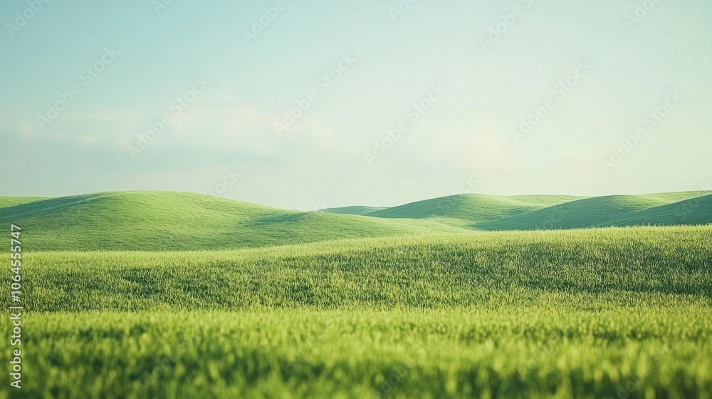 Obraz premium Gentle, lush green hills under a clear sky, creating a simple yet breathtaking landscape