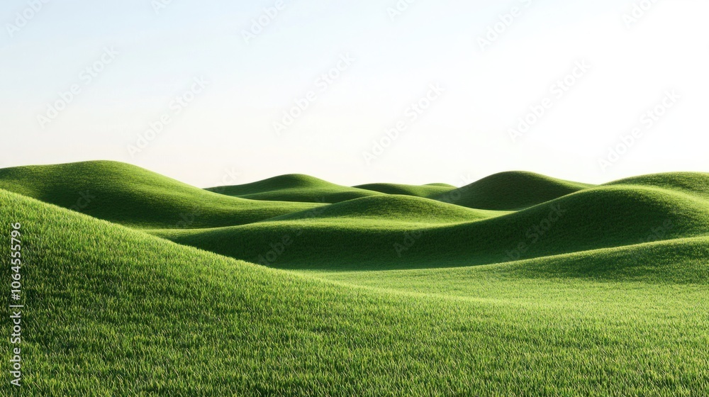 Obraz premium Gentle, lush green hills under a clear sky, creating a simple yet breathtaking landscape