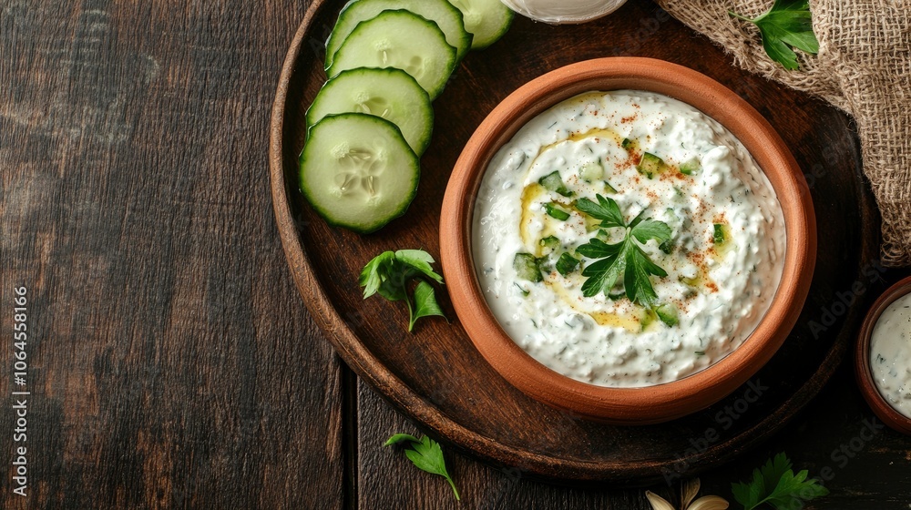 Fresh Yogurt Dip with Cucumber Slices and Herbs Fresh Yogurt Dip with Cucumber Slices and Herbs