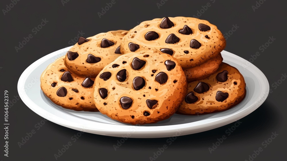 Delicious Chocolate Chip Cookies on White Plate Delicious Chocolate Chip Cookies on White Plate