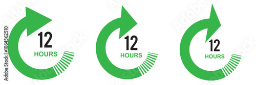 12 hours service vector symbol. 12h service duration sign. 12 h discount offer icon set. fast 12hr support sign collection.