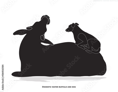 Domestic water buffalo and dog, Domestic water buffalo, dog, animal icon, icon animal, vector.