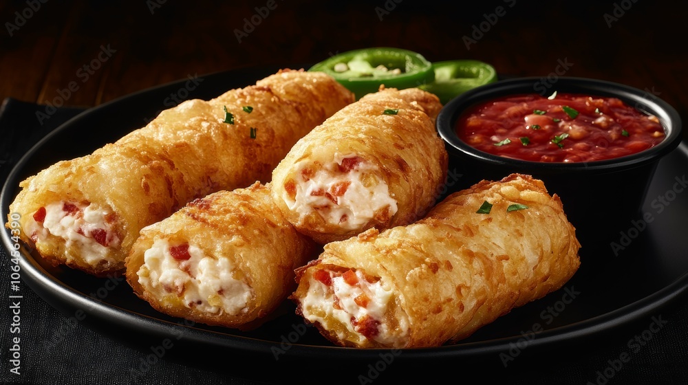 Crispy Fried Cheese and Pepper Rolls with Salsa Dip Crispy Fried Cheese and Pepper Rolls with Salsa Dip