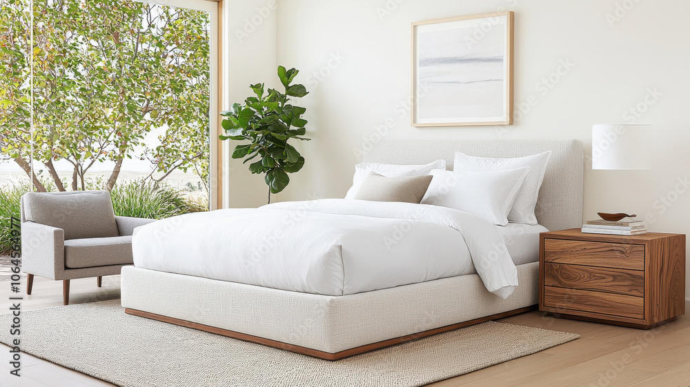 serene bedroom with cozy bed, calming colors, and natural light serene bedroom with cozy bed, calming colors, and natural light
